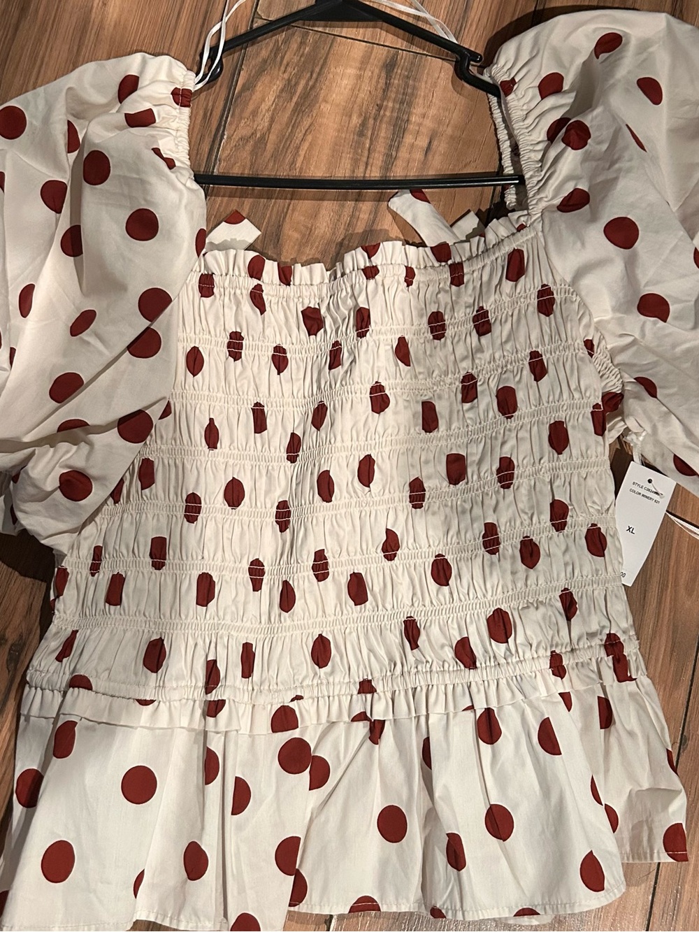 CeCe Cream Blouse with Red Polka Dot Print